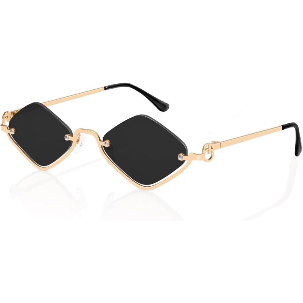 Unisex Retro Y2K Sunglasses Gold Frame Gray Lens UV400 Semi-Rimless